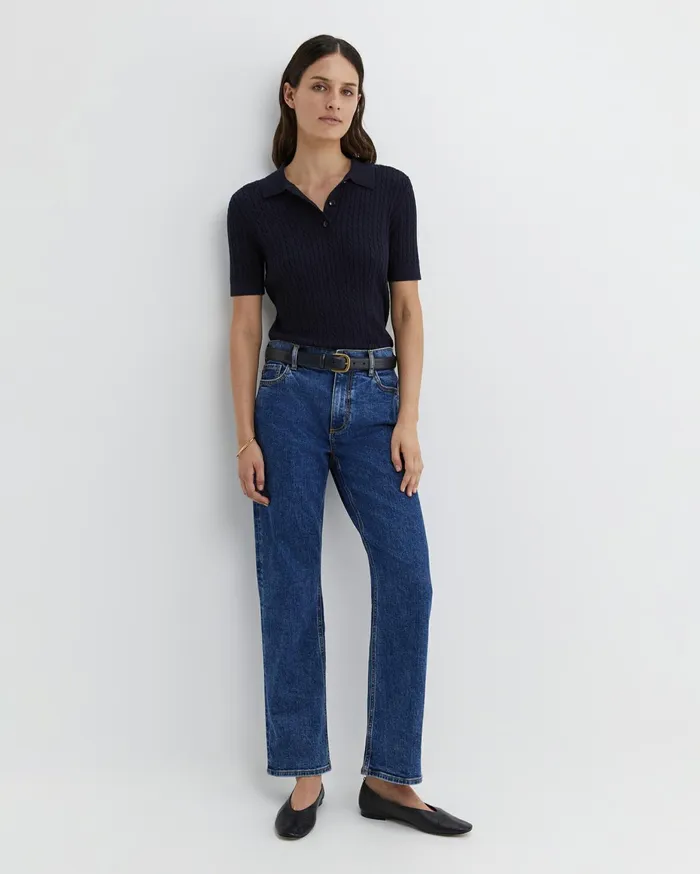 Women Sportscraft Tops and Tees Elka Cable Polo Navy