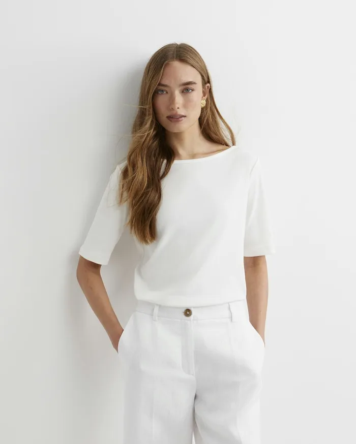 Women Sportscraft Tops and Tees Heidi Boat Neck Half Sleeve Tee White