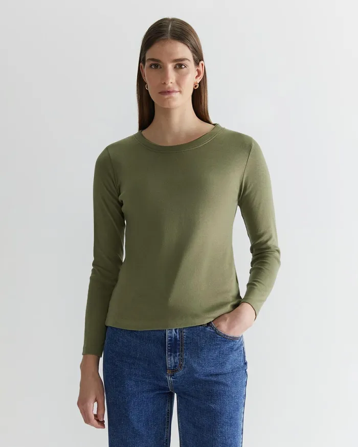 Women Sportscraft Tops and Tees Heidi Long Sleeve Rib Tee Khaki