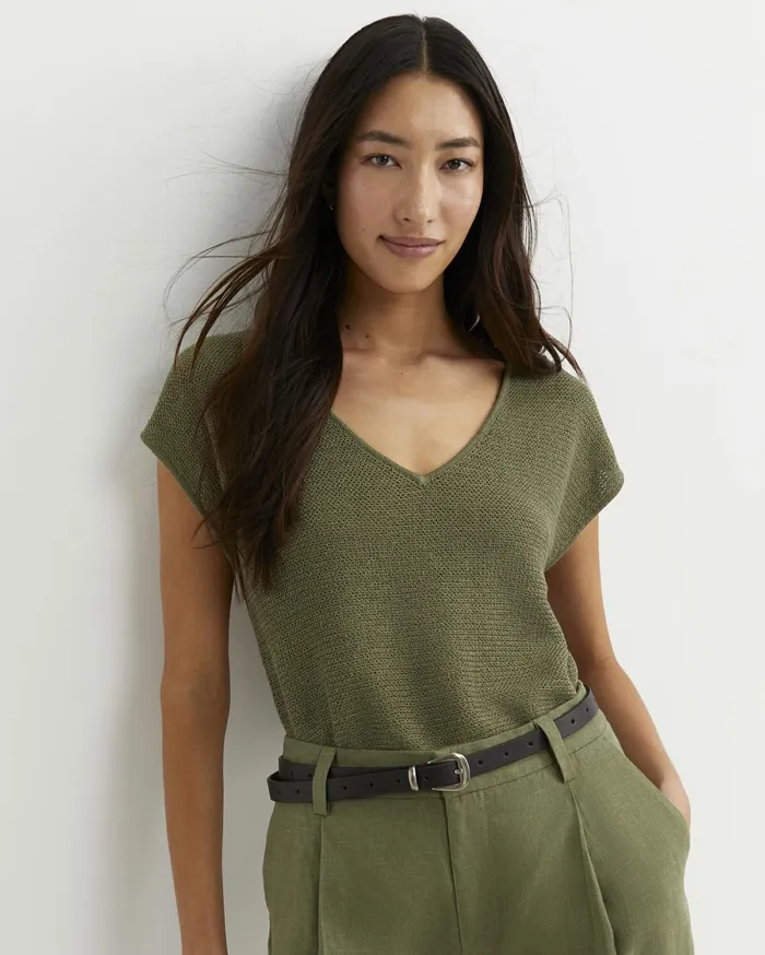 Women Sportscraft Tops and Tees Luisa VNeck Knit Top Khaki