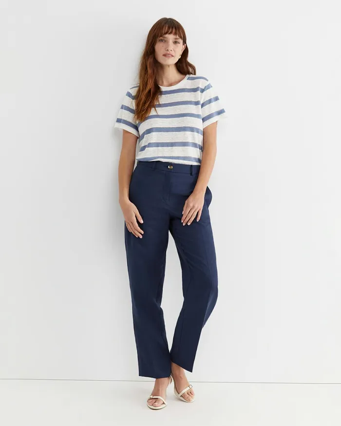 Women Sportscraft Tops and Tees Tonia Stripe Linen Tee Whiteblue