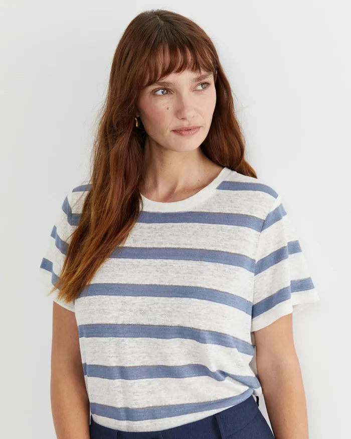 Women Sportscraft Tops and Tees Tonia Stripe Linen Tee Whiteblue