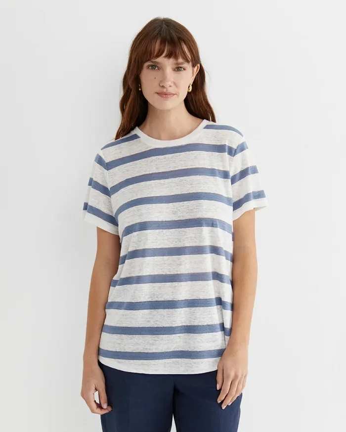 Women Sportscraft Tops and Tees Tonia Stripe Linen Tee Whiteblue