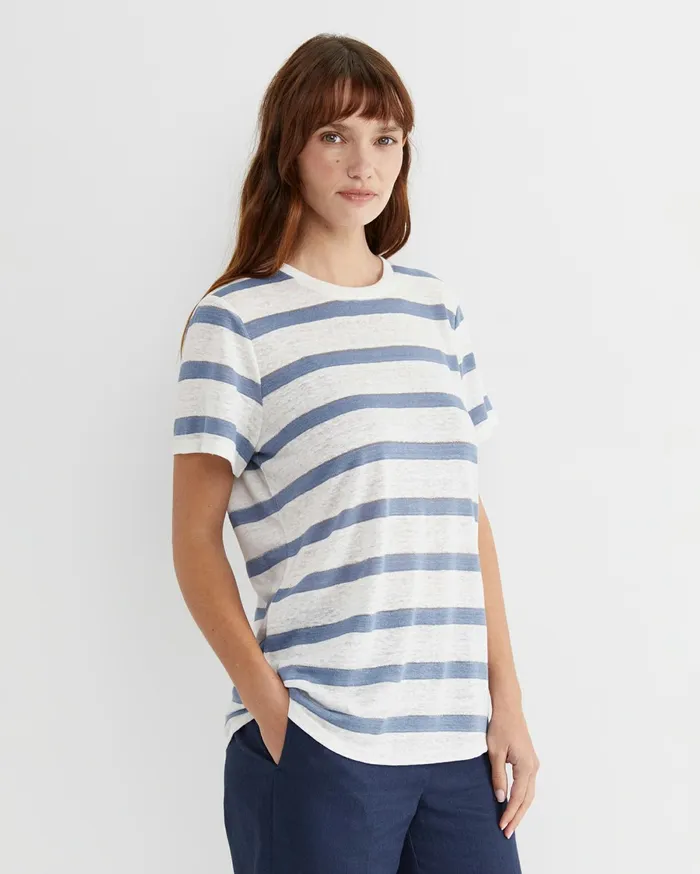 Women Sportscraft Tops and Tees Tonia Stripe Linen Tee Whiteblue