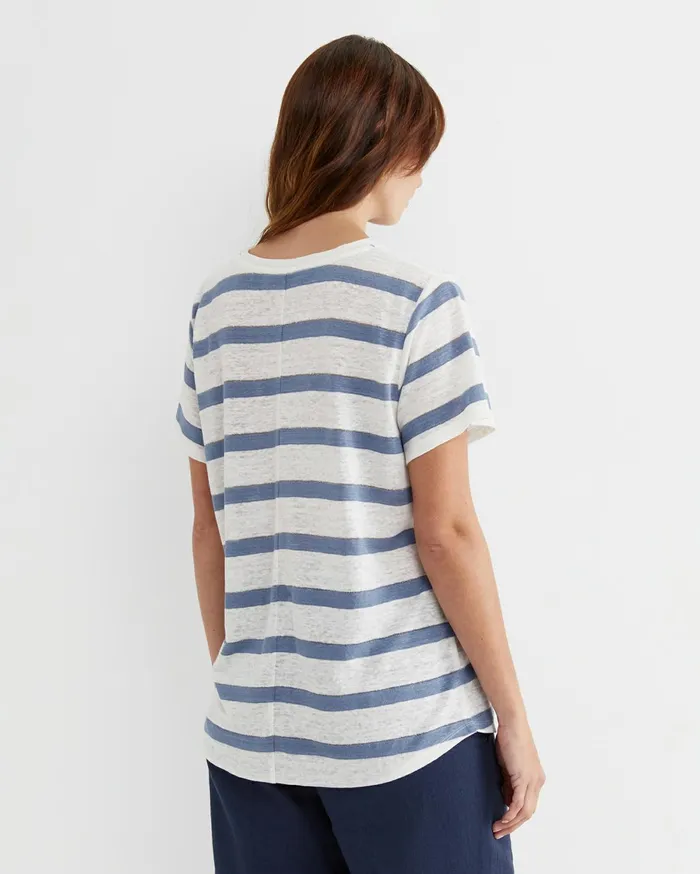 Women Sportscraft Tops and Tees Tonia Stripe Linen Tee Whiteblue