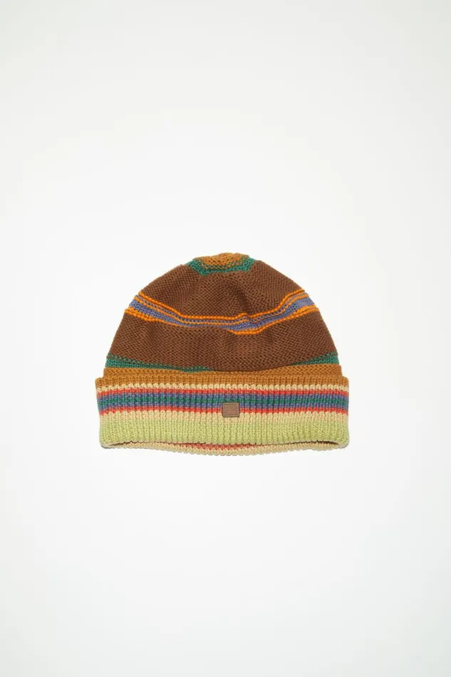Women Stripe Knit Beanie Cinnamon Brownmulti Acne Studios Hats