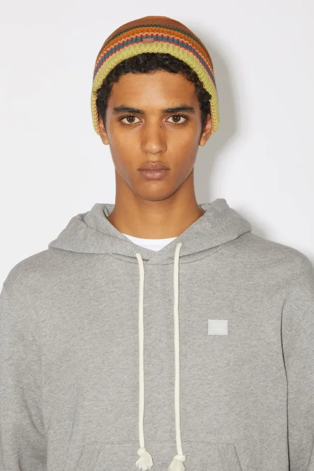 Women Stripe Knit Beanie Cinnamon Brownmulti Acne Studios Hats