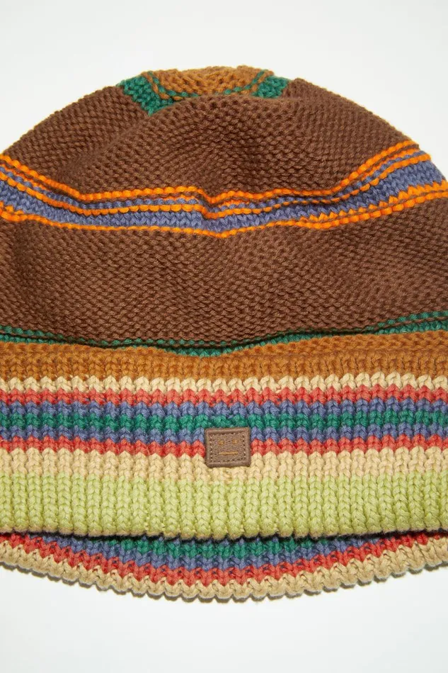 Women Stripe Knit Beanie Cinnamon Brownmulti Acne Studios Hats