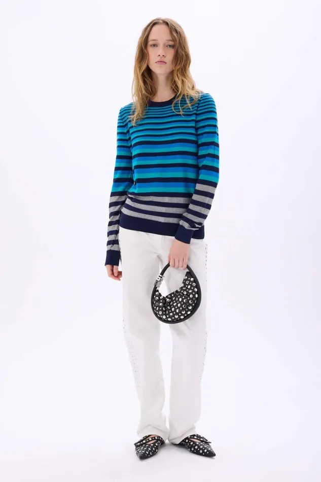 Women Striped Longsleeved Roundneck Sweater Bluesilver Stripe Multi Sonia Rykiel Sweaters