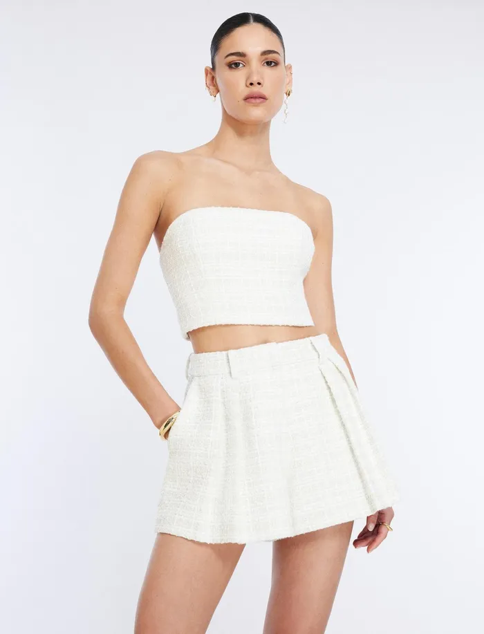 Women Suiting BCBG Tweed Crop Top Gardenia