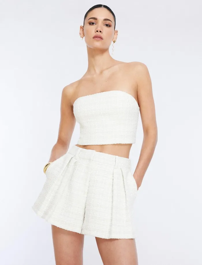 Women Suiting BCBG Tweed Crop Top Gardenia