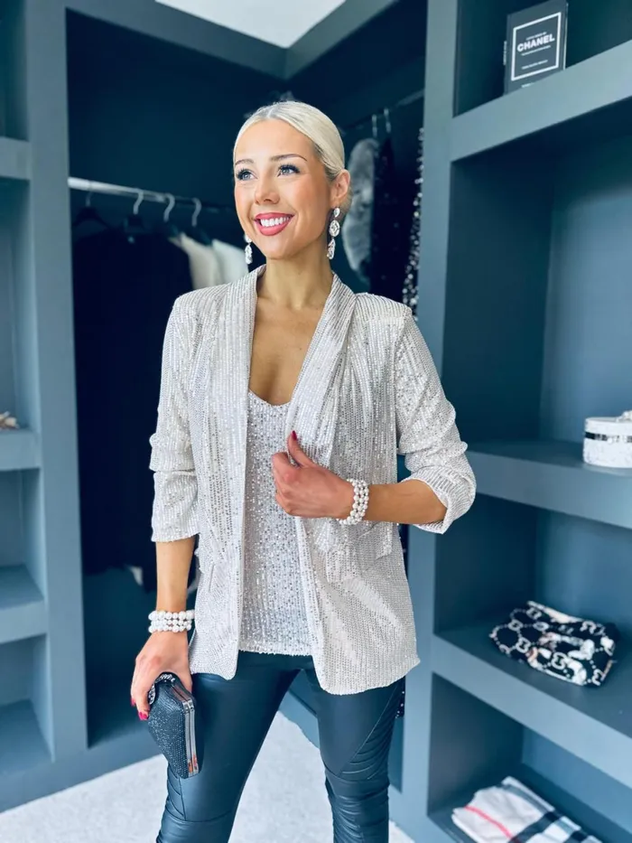 Women Suits and Blazers Canella Lane Kylie Full Sequin Detail Blazer