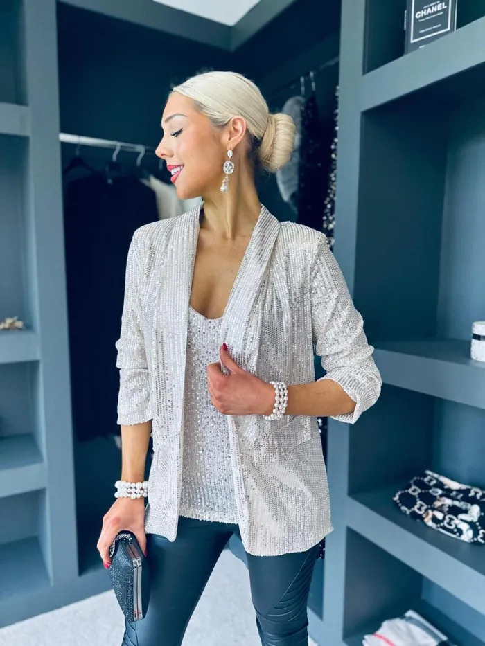 Women Suits and Blazers Canella Lane Kylie Full Sequin Detail Blazer