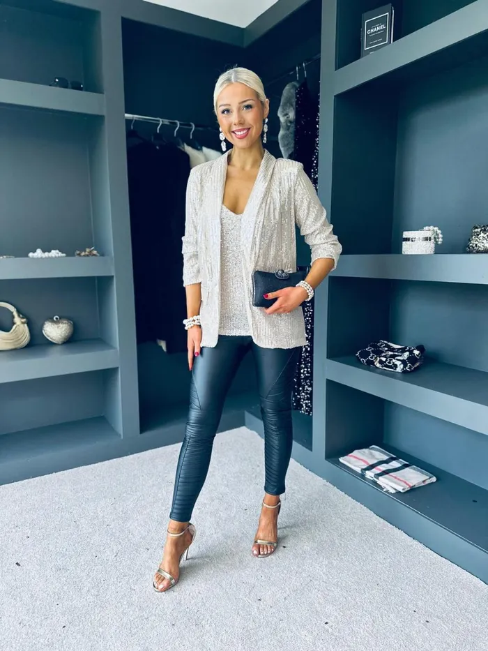 Women Suits and Blazers Canella Lane Kylie Full Sequin Detail Blazer