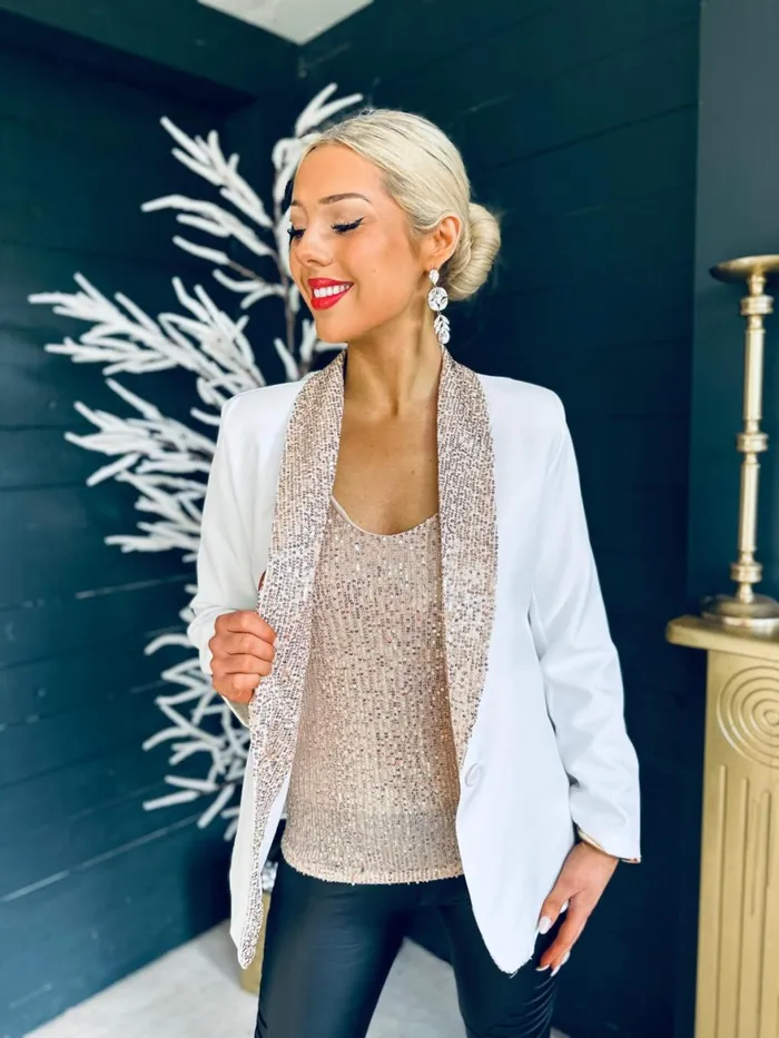 Women Suits and Blazers Canella Lane Menlo Sequin Detail Blazer White