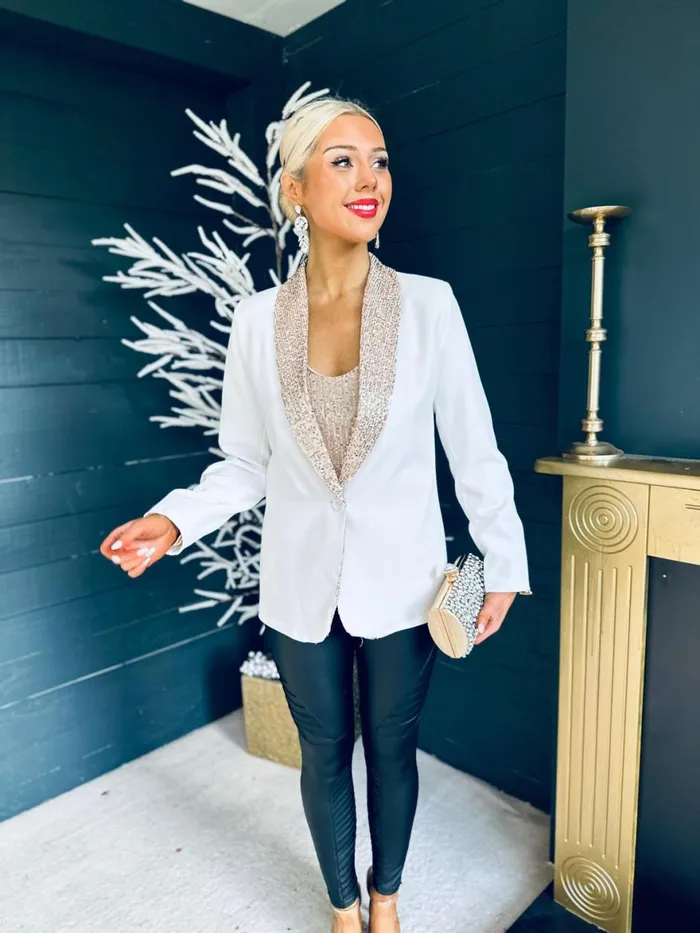 Women Suits and Blazers Canella Lane Menlo Sequin Detail Blazer White