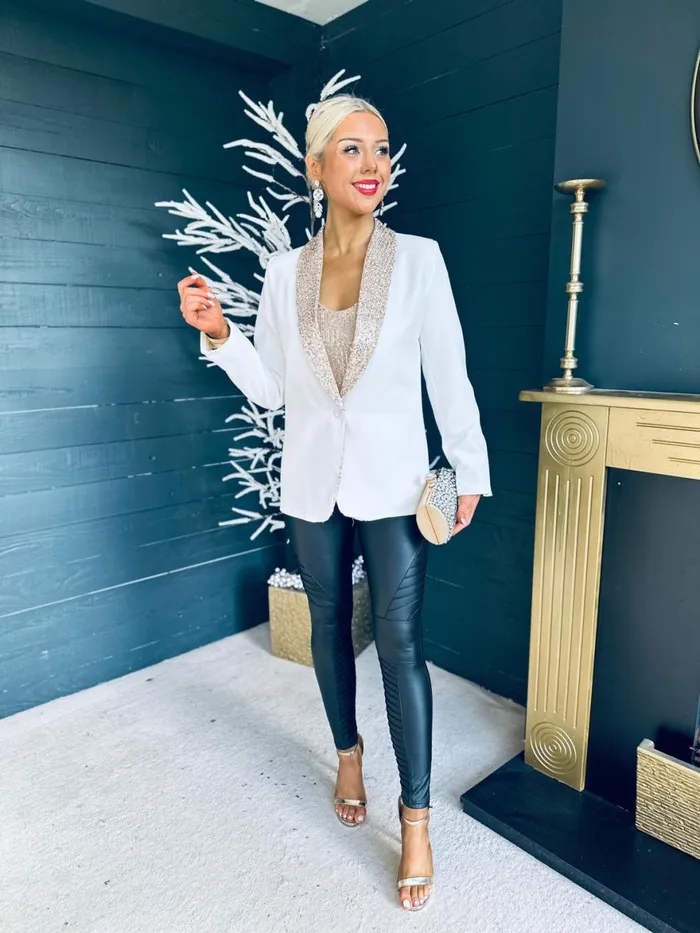 Women Suits and Blazers Canella Lane Menlo Sequin Detail Blazer White
