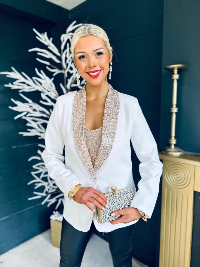 Women Suits and Blazers Canella Lane Menlo Sequin Detail Blazer White