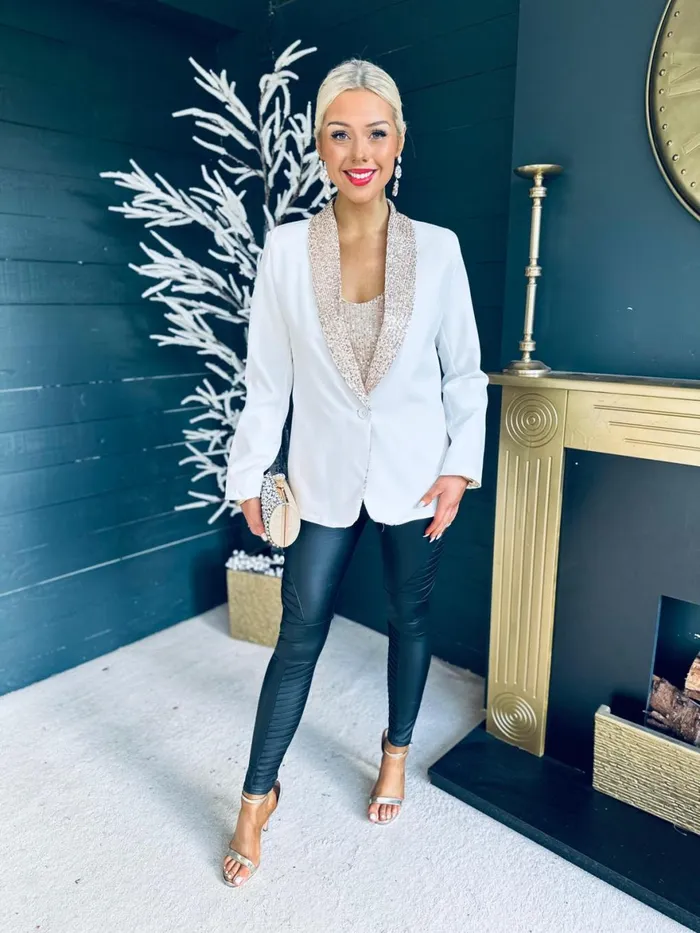 Women Suits and Blazers Canella Lane Menlo Sequin Detail Blazer White