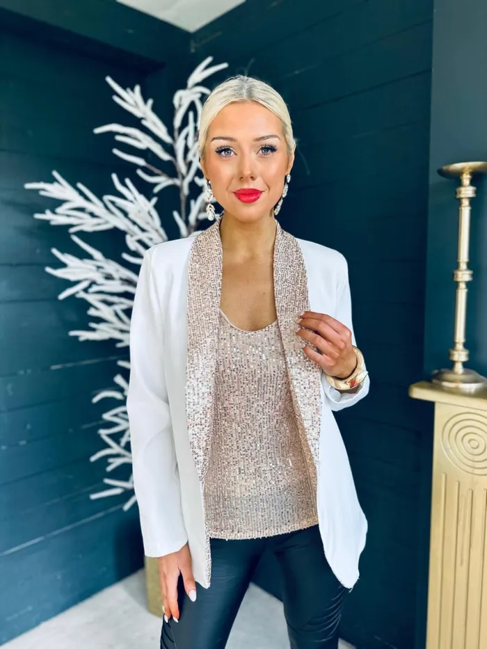 Women Suits and Blazers Canella Lane Menlo Sequin Detail Blazer White