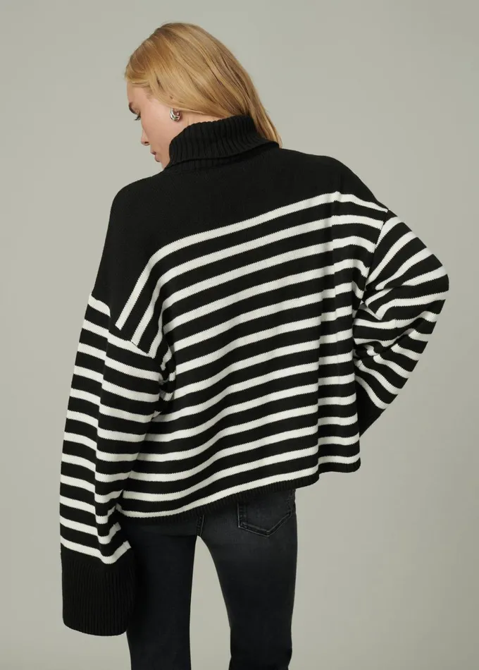 Women Sweaters Joe039s Jeans THE PENELOPE STRIPE SWEATER Black White Stripe
