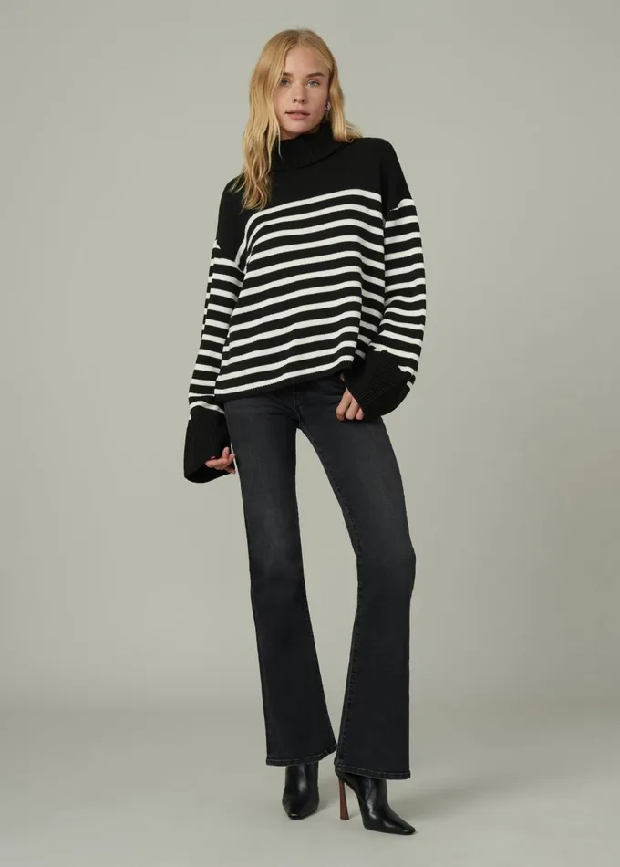 Women Sweaters Joe039s Jeans THE PENELOPE STRIPE SWEATER Black White Stripe