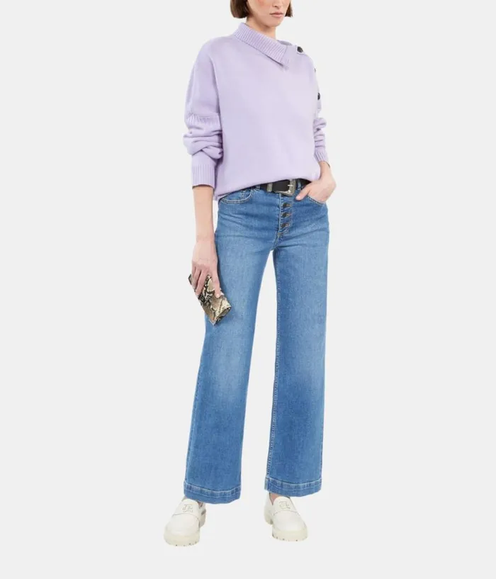 Women Sweaters THE KOOPLES Purple Wool And Cashmere Sweater With Buttons Women Sweaters THE KOOPLES Purple Wool And Cashmere Sweater With Buttons