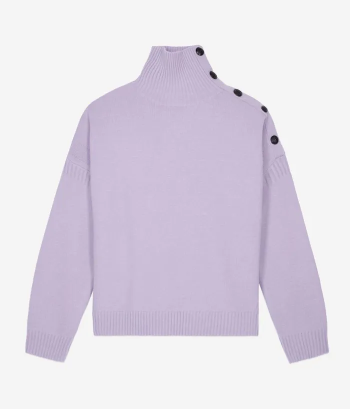 Women Sweaters THE KOOPLES Purple Wool And Cashmere Sweater With Buttons Women Sweaters THE KOOPLES Purple Wool And Cashmere Sweater With Buttons