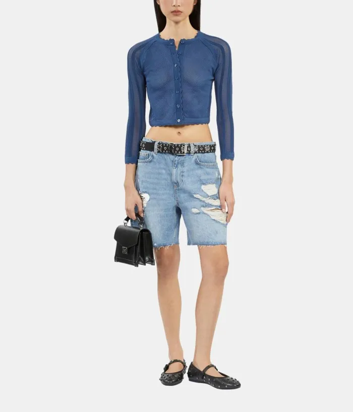 Women Sweaters THE KOOPLES Short Blue Openwork Knit Cardigan