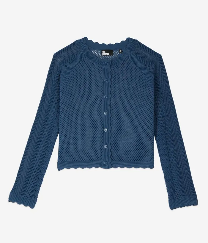 Women Sweaters THE KOOPLES Short Blue Openwork Knit Cardigan Women Sweaters THE KOOPLES Short Blue Openwork Knit Cardigan