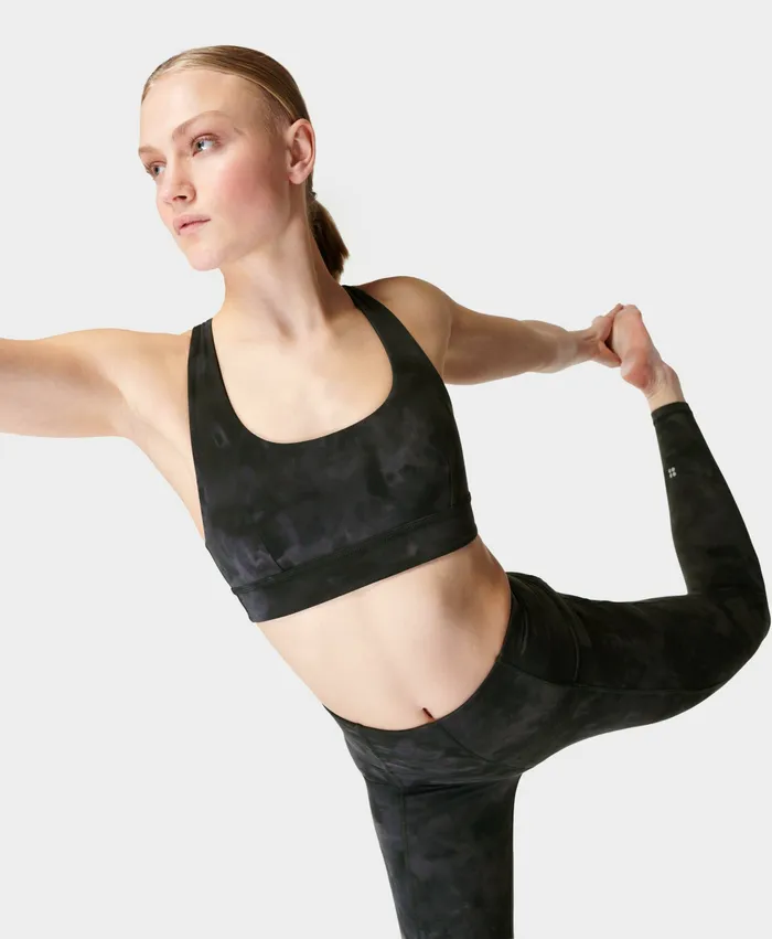 Women Sweaty Betty Super Soft Reversible Yoga Bra Black Blackspraydyeprint Underwear