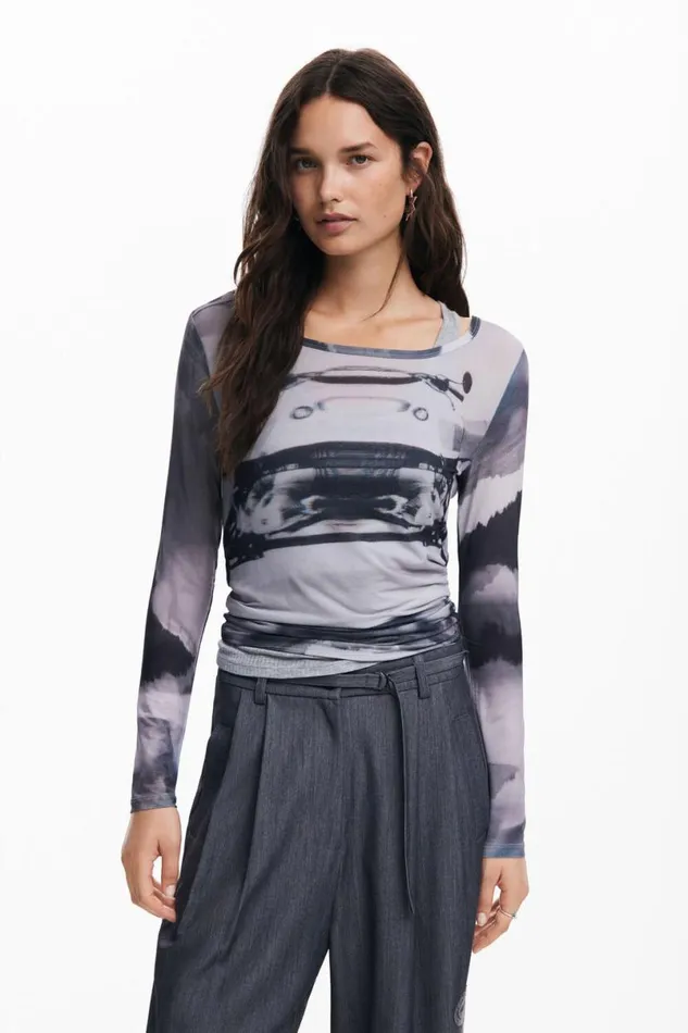 Women Tshirts Desigual Car Print Tshirt