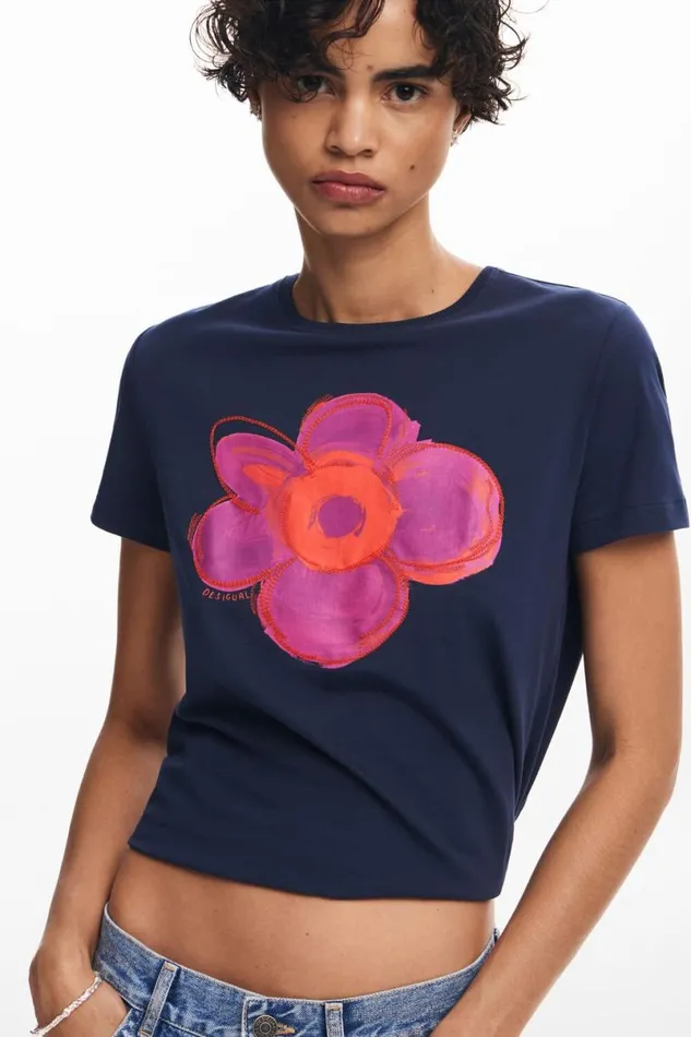Women Tshirts Desigual Flower Illustration Tshirt