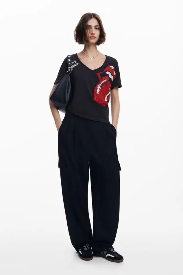 Women Tshirts Desigual Rhinestone The Rolling Stones Tshirt