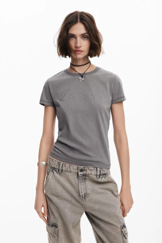 Women Tshirts Desigual Slim Rhinestone Tshirt