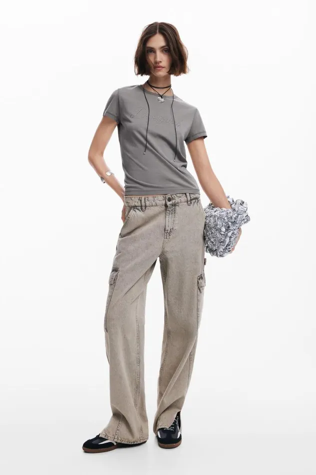 Women Tshirts Desigual Slim Rhinestone Tshirt