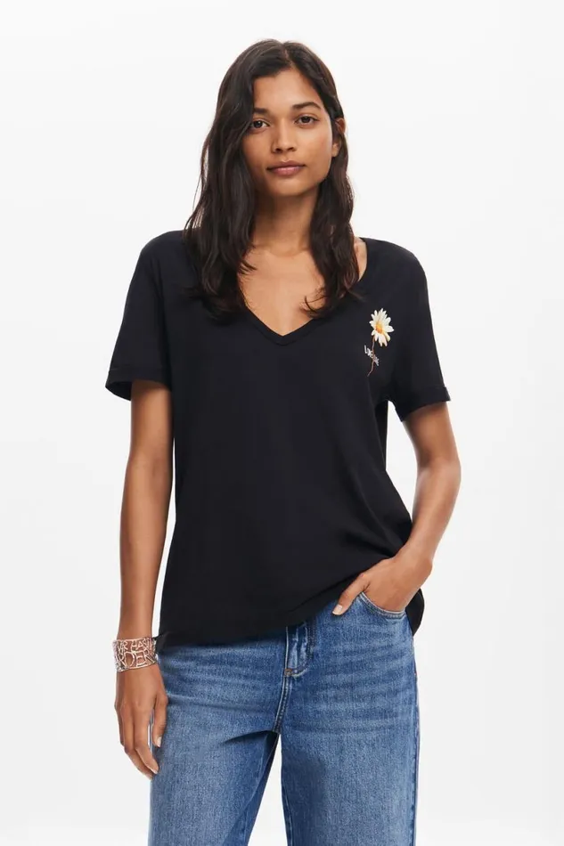 Women Tshirts Desigual Vneck Floral Tshirt