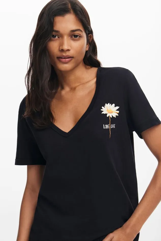 Women Tshirts Desigual Vneck Floral Tshirt