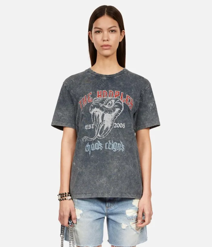 Women Tshirts THE KOOPLES Black Tshirt With Snake Serigraphy Women Tshirts THE KOOPLES Black Tshirt With Snake Serigraphy
