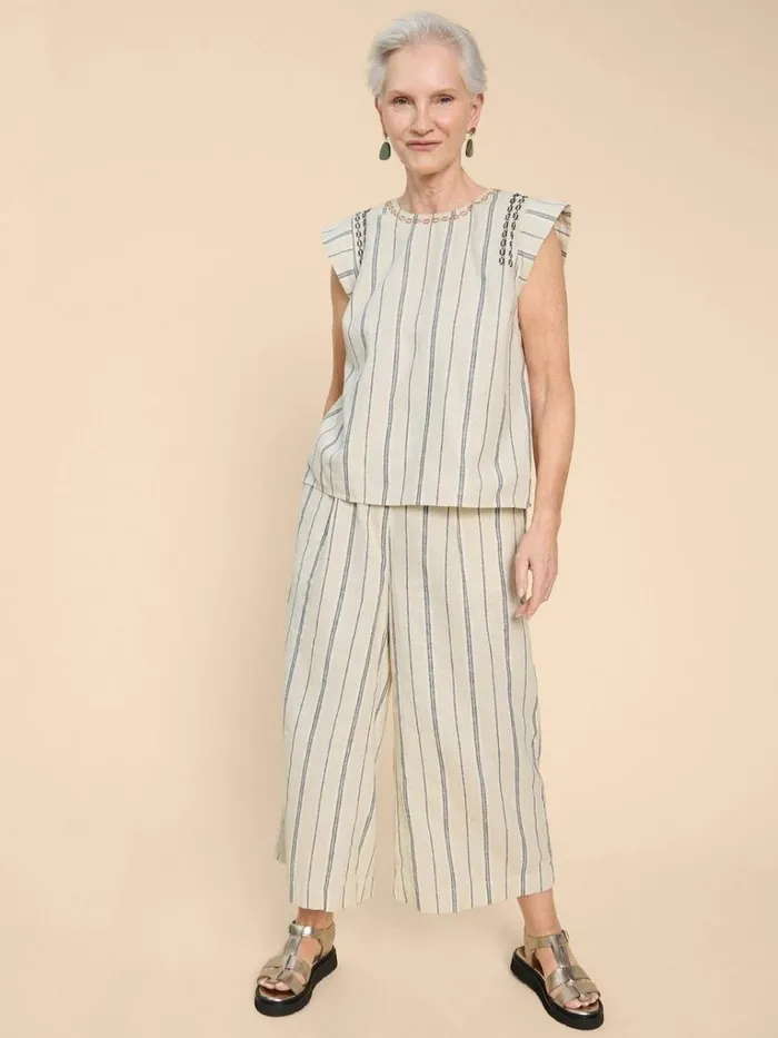Women TOPS and TEES White Stuff Carla Stripe Linen Blend Top Natural Multi
