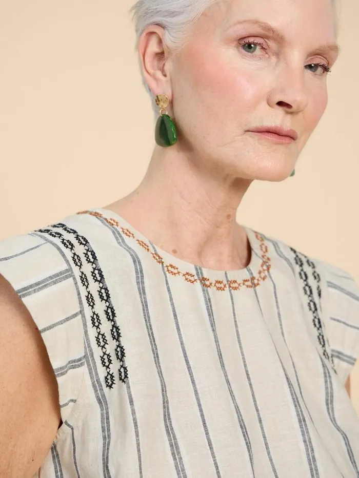 Women TOPS and TEES White Stuff Carla Stripe Linen Blend Top Natural Multi Women TOPS and TEES White Stuff Carla Stripe Linen Blend Top Natural Multi