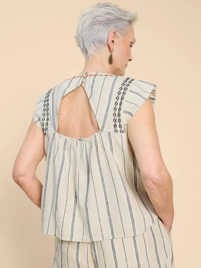 Women TOPS and TEES White Stuff Carla Stripe Linen Blend Top Natural Multi Women TOPS and TEES White Stuff Carla Stripe Linen Blend Top Natural Multi