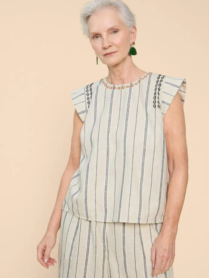 Women TOPS and TEES White Stuff Carla Stripe Linen Blend Top Natural Multi Women TOPS and TEES White Stuff Carla Stripe Linen Blend Top Natural Multi