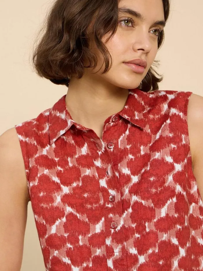 Women TOPS and TEES White Stuff Evelyn Sleeveless Linen Tunic Red Print Women TOPS and TEES White Stuff Evelyn Sleeveless Linen Tunic Red Print