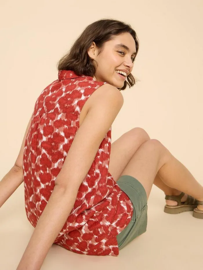 Women TOPS and TEES White Stuff Evelyn Sleeveless Linen Tunic Red Print Women TOPS and TEES White Stuff Evelyn Sleeveless Linen Tunic Red Print
