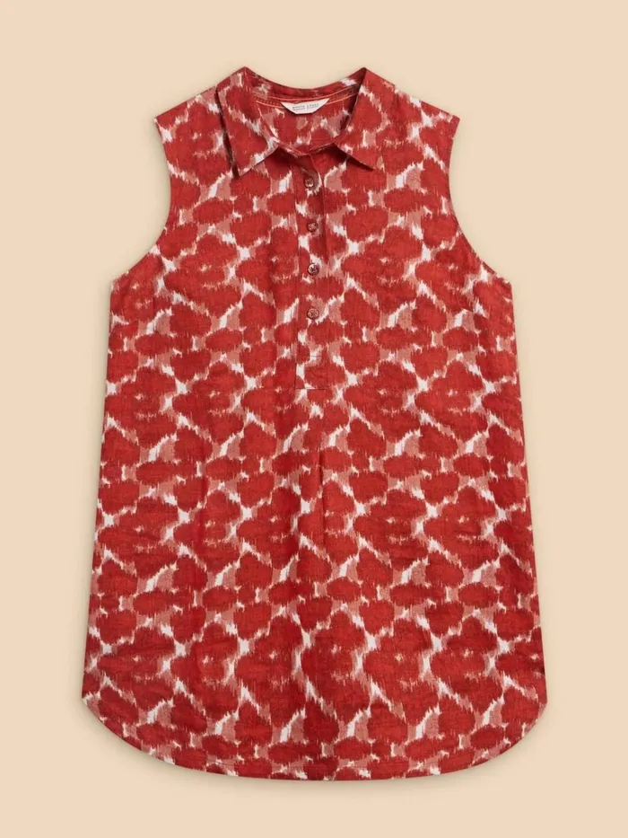 Women TOPS and TEES White Stuff Evelyn Sleeveless Linen Tunic Red Print Women TOPS and TEES White Stuff Evelyn Sleeveless Linen Tunic Red Print