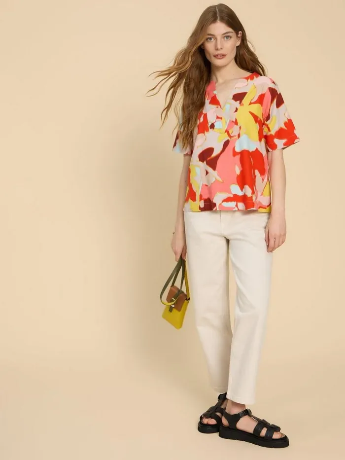 Women TOPS and TEES White Stuff Jamie Linen Blend Top Orange Print Women TOPS and TEES White Stuff Jamie Linen Blend Top Orange Print