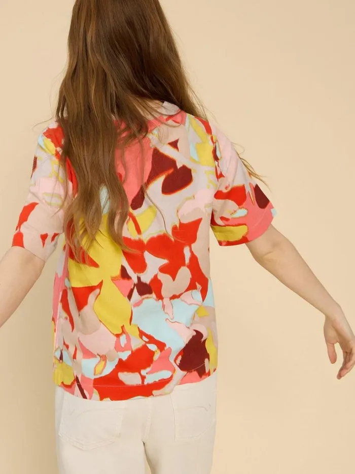 Women TOPS and TEES White Stuff Jamie Linen Blend Top Orange Print Women TOPS and TEES White Stuff Jamie Linen Blend Top Orange Print