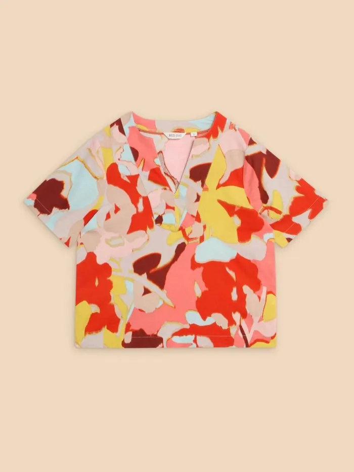 Women TOPS and TEES White Stuff Jamie Linen Blend Top Orange Print Women TOPS and TEES White Stuff Jamie Linen Blend Top Orange Print