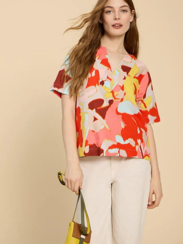 Women TOPS and TEES White Stuff Jamie Linen Blend Top Orange Print Women TOPS and TEES White Stuff Jamie Linen Blend Top Orange Print